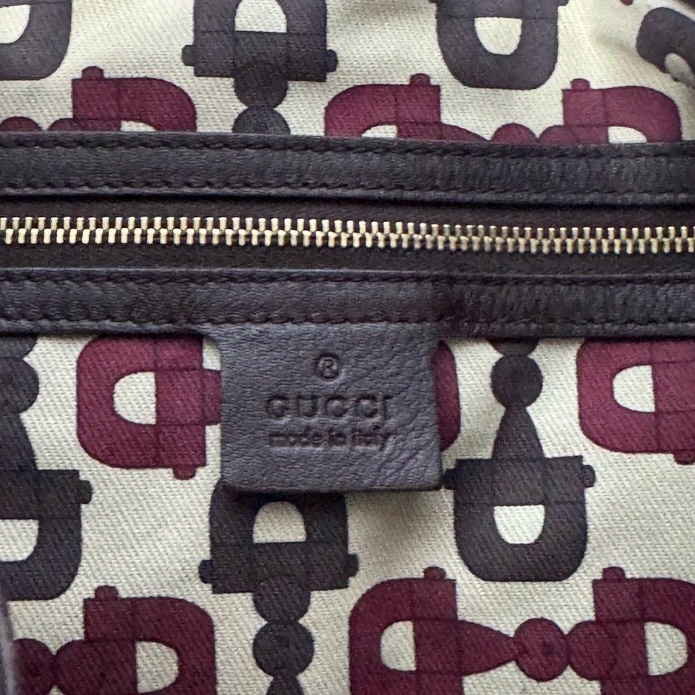 Gucci Dark Brown Embossed Leather Tassel Satchel with Gold Hardware - Picture 4 of 6